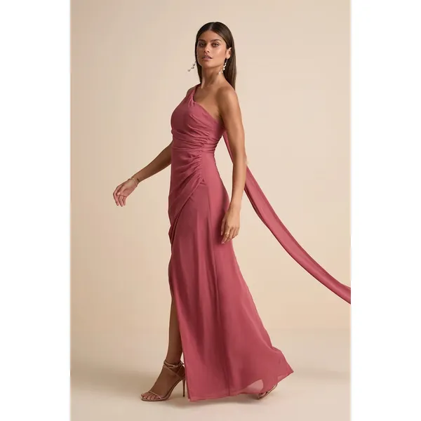 Lulus Adeline Rusty Rose One Shoulder Scarf Maxi Dress Formal Evening Large NWT - Image 2