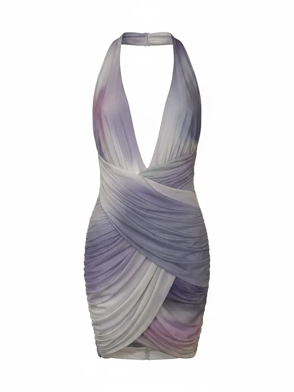 Zara Printed Draped Tulle Halter Mini Dress XS NWOT - Image 2