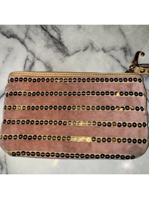 Y2K Juicy Couture Velvet Wristlet Handbag Wallet Pink Rose Gold Valentines Day - Image 4