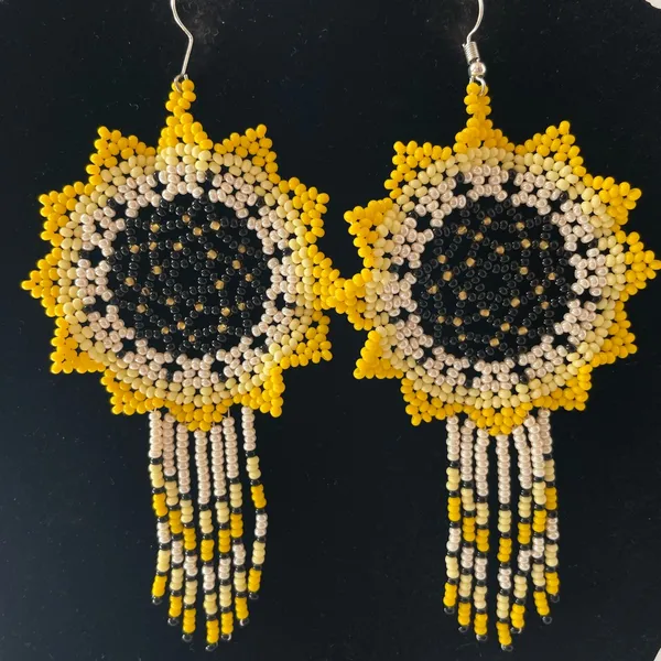 Sunflower Beaded Earrings Yellow - Image 2