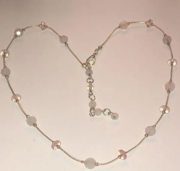 Silver Tone Boho Dainty Pink Beaded Necklace - Image 3