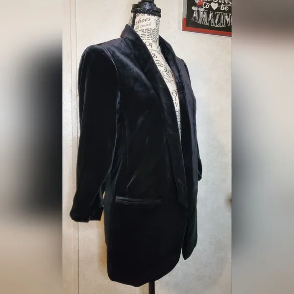 Express Velvet Longline Blazer Black Soft Velvet Open Front Jacket Women XS/TP - Image 2