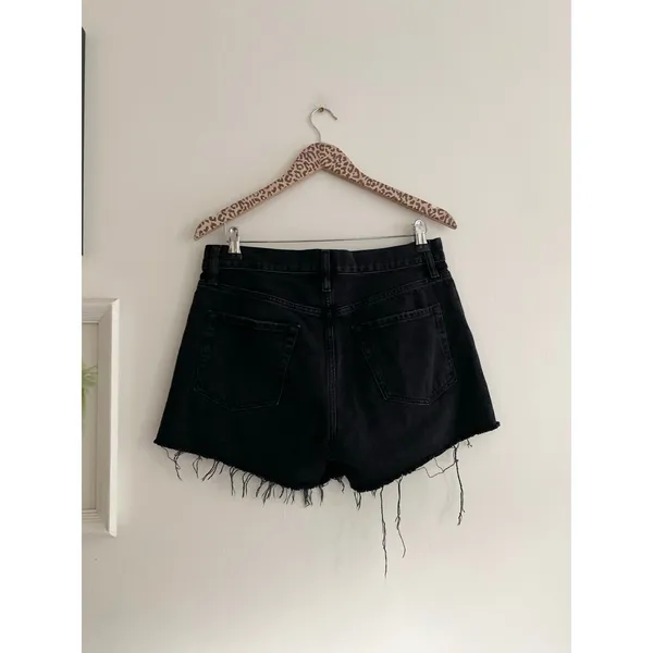 FRAME Denim Black Grayridge Le Simone Fringe Raw Hem Jean Shorts Size 27 - Image 5
