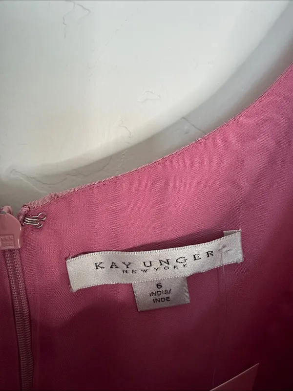 Kay Unger Rebekah Floral Appliqué Satin Fit Flare Midi Dress Pink Size 6 - Image 3