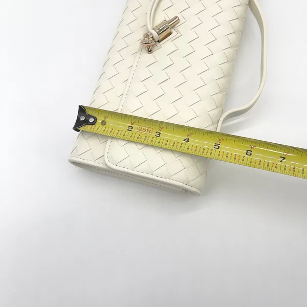 Few Moda East West Woven Clutch Bag Crossbody Cream Toggle Minimalist Chic Vegan - Image 14