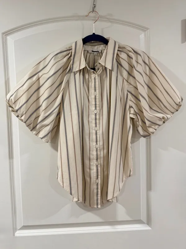 NWT Madewell Striped Puff Sleeve Button Front Blouse Medium Cotton Top - Image 5