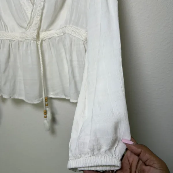 Idyllwind‎ Women Babydoll Top Medium Top Ivory Lace Trim Crochet Boho Gauze - Image 11
