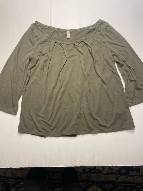 Old Navy Olive Green Swing Top Pleating Detail Scoop Neck 3/4 Sleeve Women Sz M - Image 2