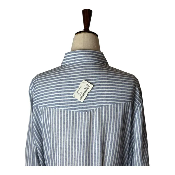 Joy Joy Dress Women Large Blue White Striped Button‎ Front Tie Waist Shirt NWT - Image 5