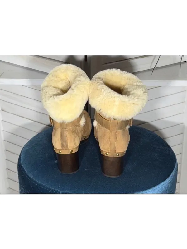 NWOT UGG Lynnea Brown Suede Shearling Cuff Clog Boots 7 - Image 3