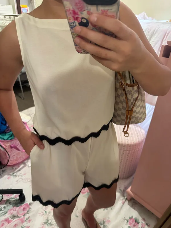 SheIn Cream Romper with Black Scallop Trim - Image 2