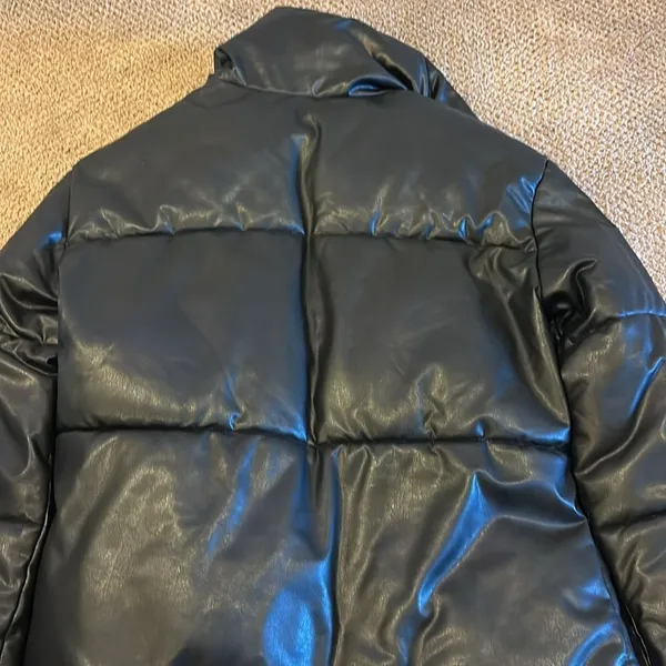 Bagatelle Faux Leather Black Puffer Jacket for Women – Warm, Size XS - Image 9