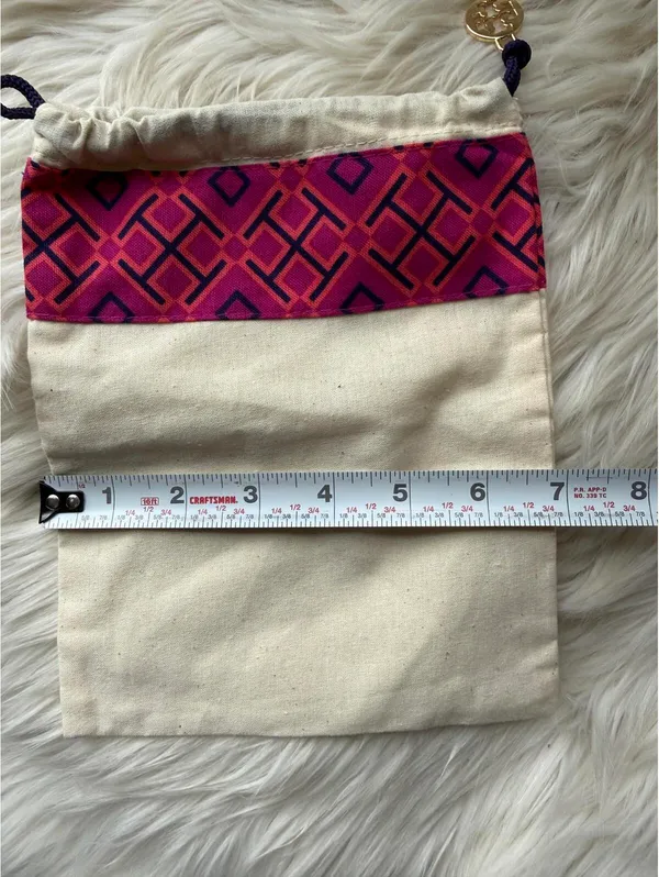 Tory Burch Drawstring Canvas Pouch with Pink and Purple Geometric Trim - Image 3