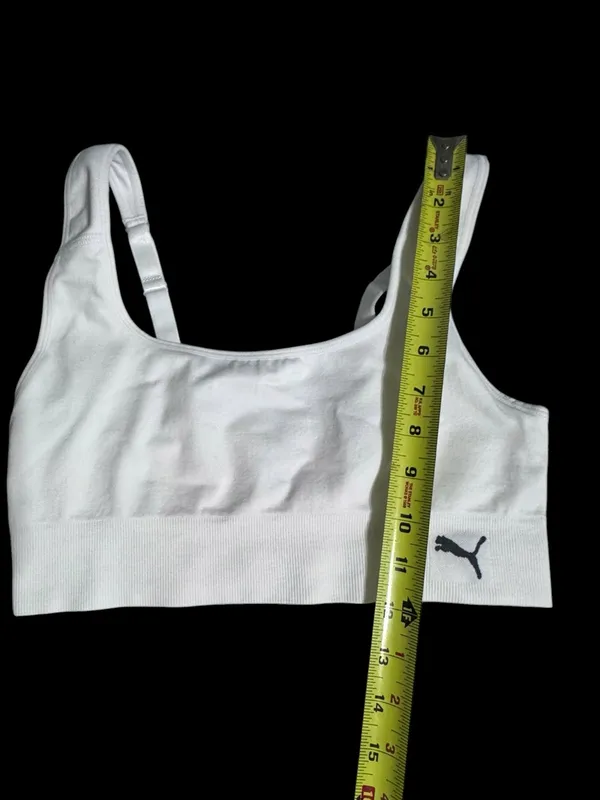 PUMA White Seamless Scoop Sports Bra with Black Logo - Image 4
