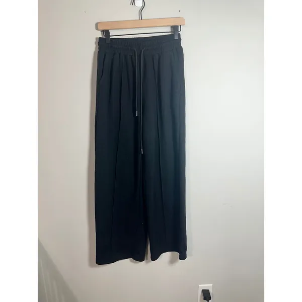 Trendy Queen‎ Womens Wide Leg Sweatpants Black High Waisted Pockets Size M - Image 2