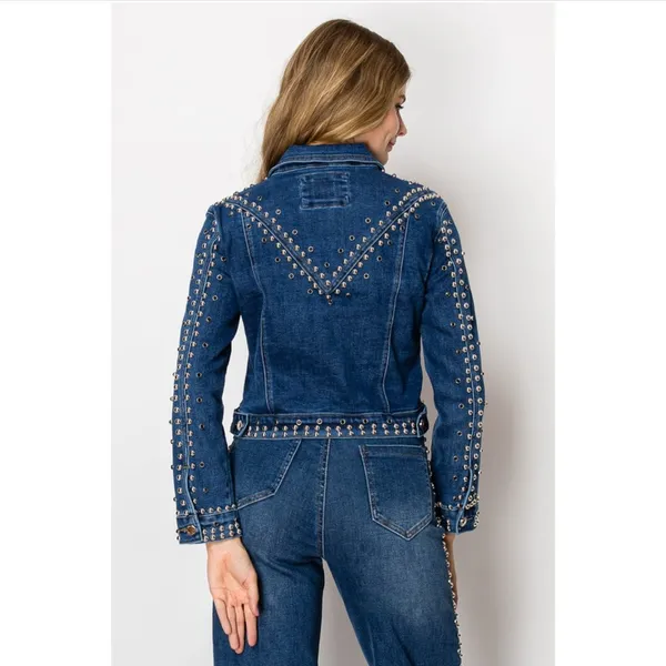 Studded Blue Denim Jacket and Jeans Set Size L - Image 5