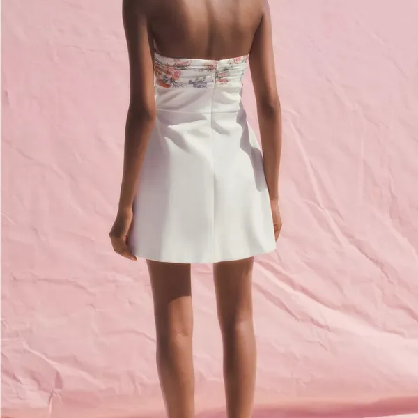 ZARA Floral White Strapless Dress - Image 9