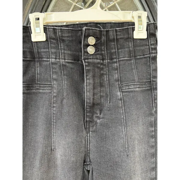 Free People We The Free High Rise Flare Jeans Washed Black Size 25 Double Button - Image 3