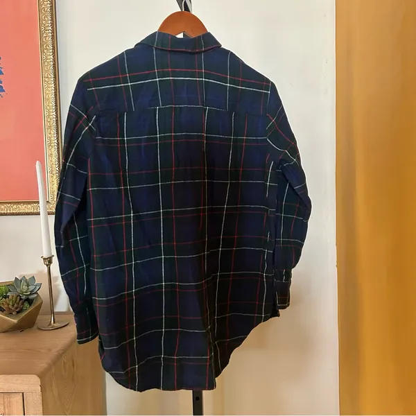 Madewell Flannel Oversized Ex-Boyfriend Shirt in Dark‎ Plaid 100% Cotton Size XS - Image 6