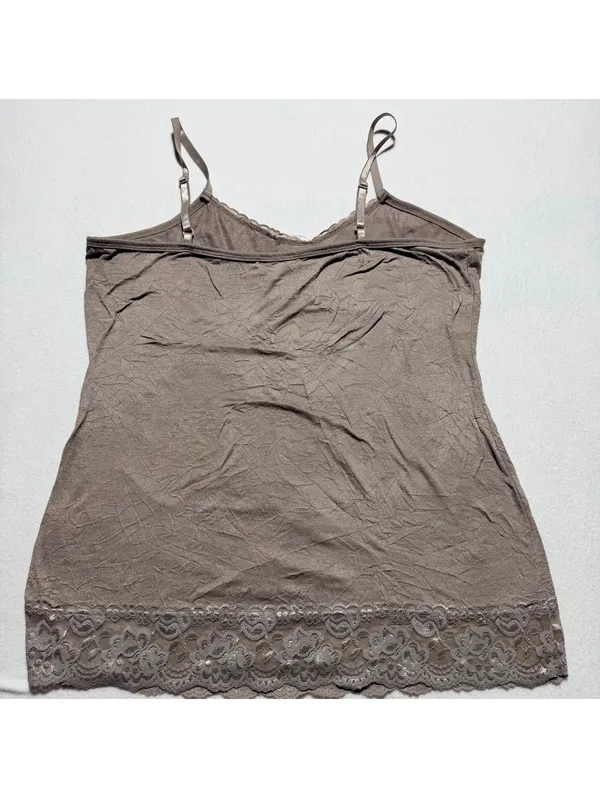 Brown Lace Trim Camisole Tank Top - Image 3