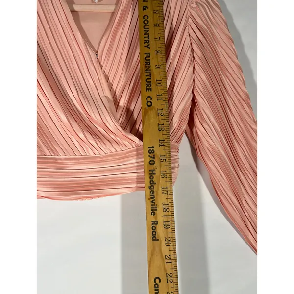 Japana‎ Pleated Faux Wrap Peplum Women Blouse Crop V Neck Elastic Waist Peach XS - Image 6