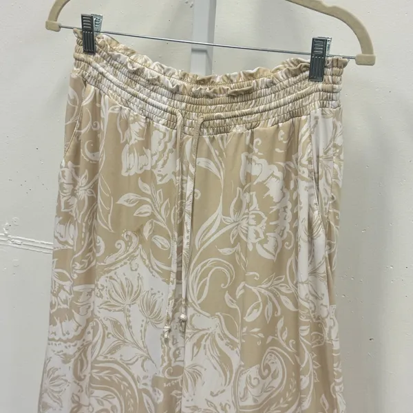 Ellen Tracy Floral Paisley Wide Leg Lounge Pants Smocked Waist Large Tan White - Image 6