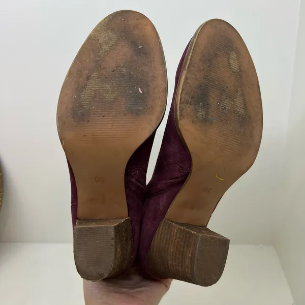 Madewell The Billie Booties in Suede burgundy stacked heel comfort autumn 9.5 - Image 5