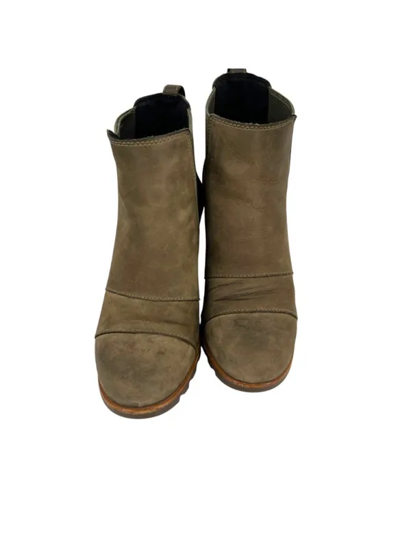 Sorel Lea Wedge Size 7 Olive Green Leather Distressed Ankle Boots Rugged Boho - Image 2