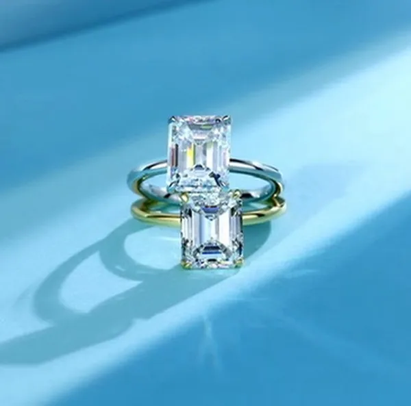 Womens Emerald Cut Moissanite Ring Gold GRA Certified Passes Tester Large Stone - Image 3