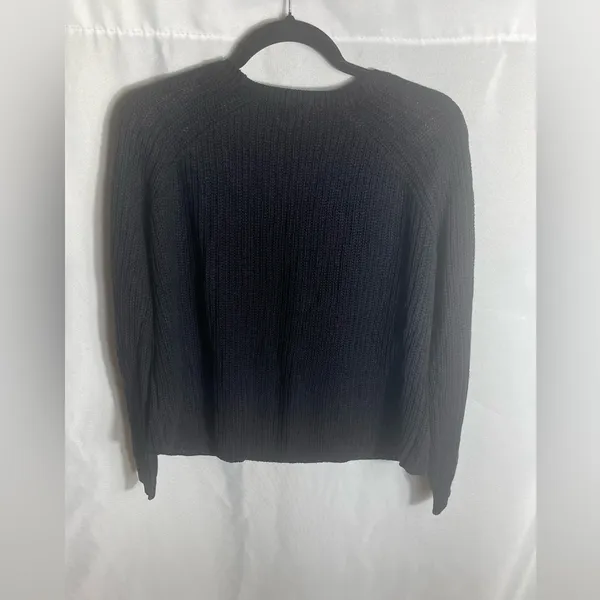 Ambiance Black Knit Sweater Women’s Small Lace-Up Shoulder Long Sleeve Pullover - Image 2