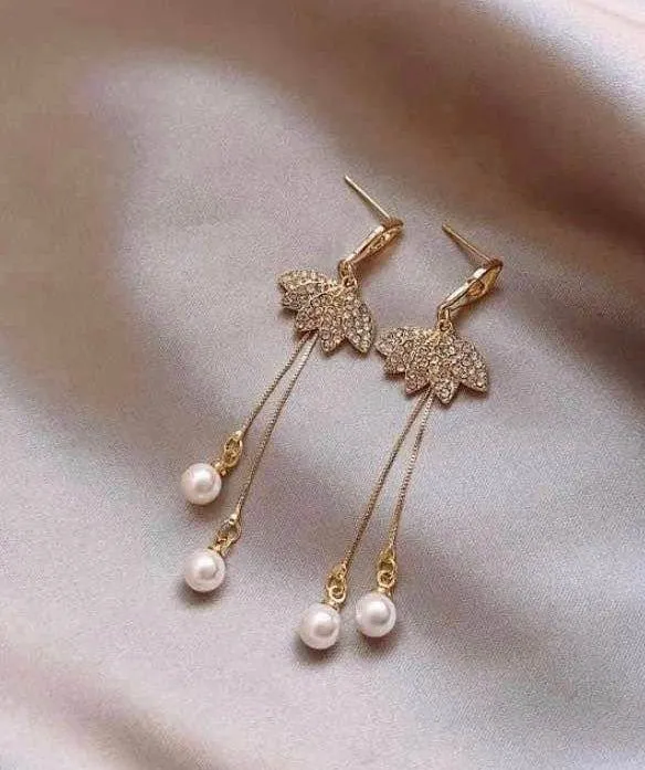 Ballerina Girl Rhinestone White Pearl Dangle Drop Earrings for Women - Image 2