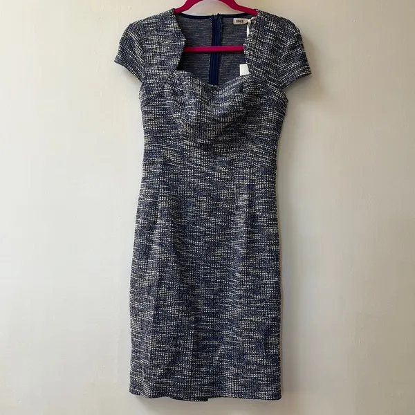 🆕 Grace Karin | Cap Sleeve Tweed Pencil Dress Blue White Small NWT - Image 6