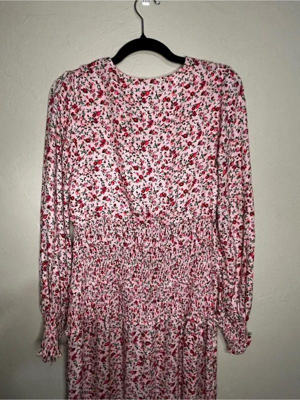 AFRM‎ Hazel Ditzy Floral Pink Smocked Waist Side Slit Romantic MIDI Dress - Image 11