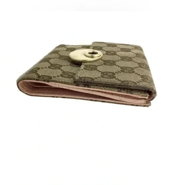 Rare vintage GUCCI GG Logo large pink Canvas Leather Bifold Wallet - Image 5