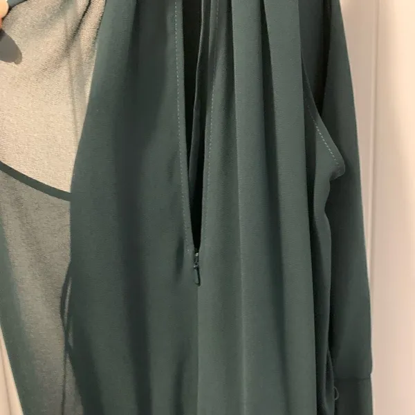 Amsale BHLDN Formal lined Maxi Dress chiffon style overlay Sz 14 Green - Image 3