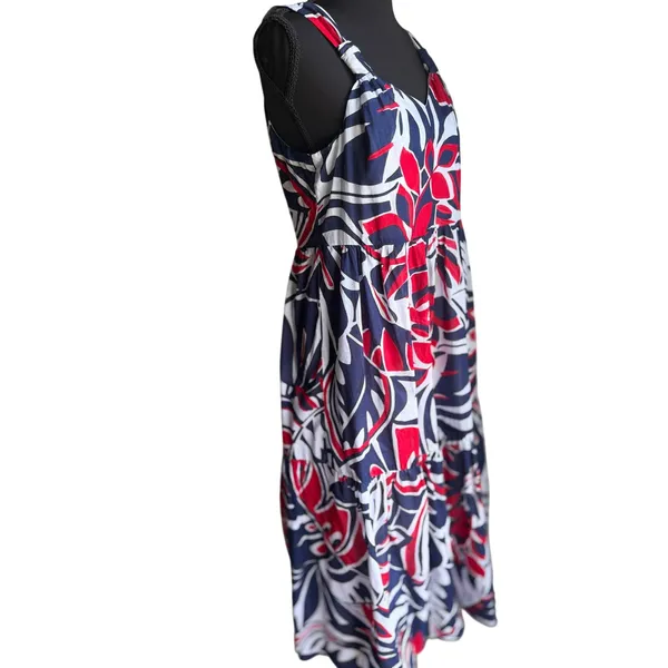 Talbots Petite Cotton Tropical Midi Dress Navy Red White Size Petite Small - Image 3