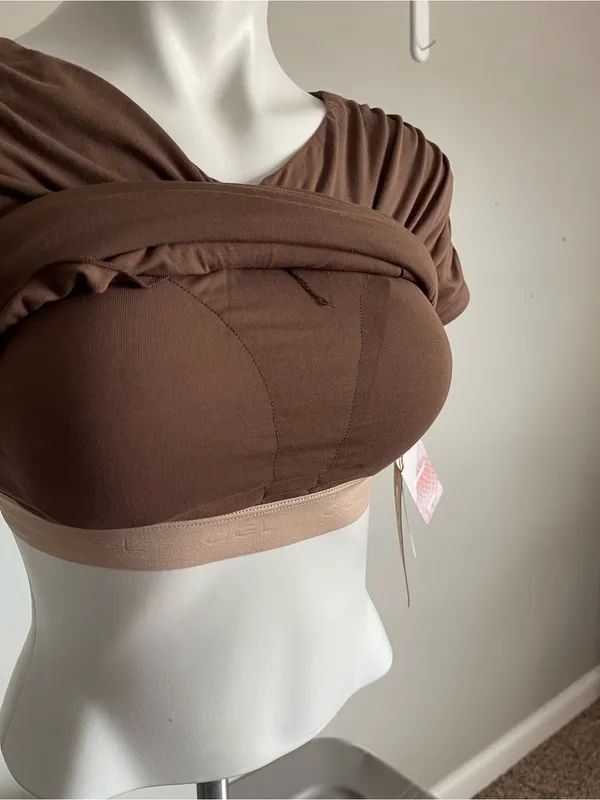 OGL Brown Ruched Crossover Padded Top Sz M - Image 5