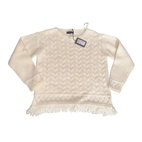 Elsamanda‎ Fringe Knit Sweater Women Large White NEW Made in Italy Alpaca Wool - Image 2