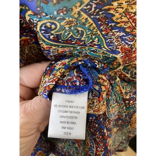 Bobeau Sheer Paisley Tunic Dress Womens Medium Roll Tab Sleeve‎ - Image 7