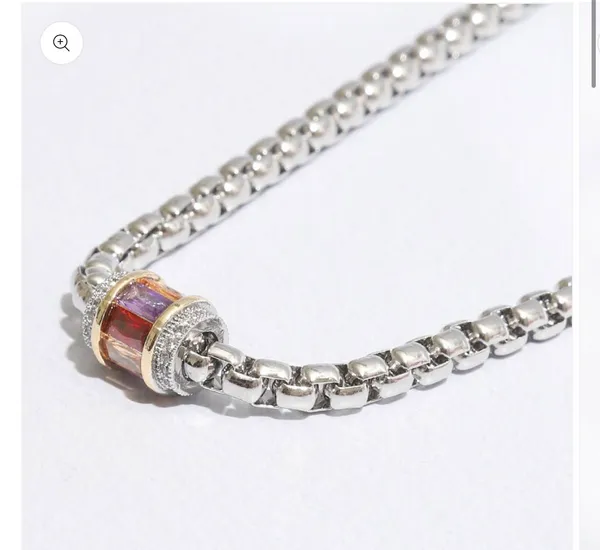 Multicolored Cylinder Charm Chain Necklace Silver - Image 2