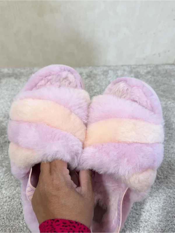 UGG Women’s Disco Stripe Combo Fluff Primrose Pink Slide Flatform 7 - Image 13