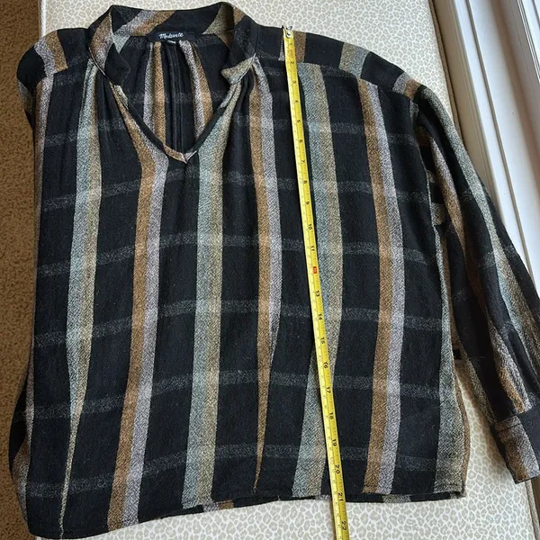 Madewell Black & Tan Toned Plaid Wool Blend Long Sleeve Top Size S - Image 8