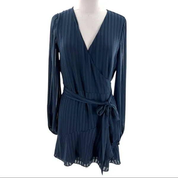 Ramy Brook shadow stripe Reed‎ wrap dress navy sz XS - Image 3