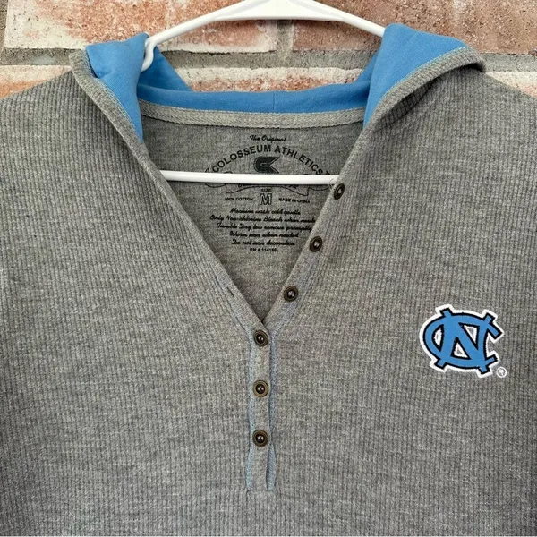 Stadium Athletics UNC North Carolina Hooded Henley Shirt Women’s Medium Gray Blue College - Image 2