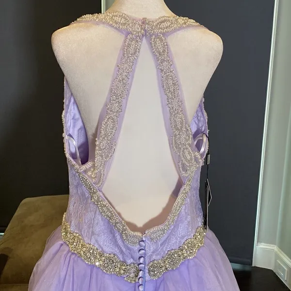 Women’s Purple Full Length V-Neck Silver Beaded Prom Party Dress Size 14 NWT - Image 6
