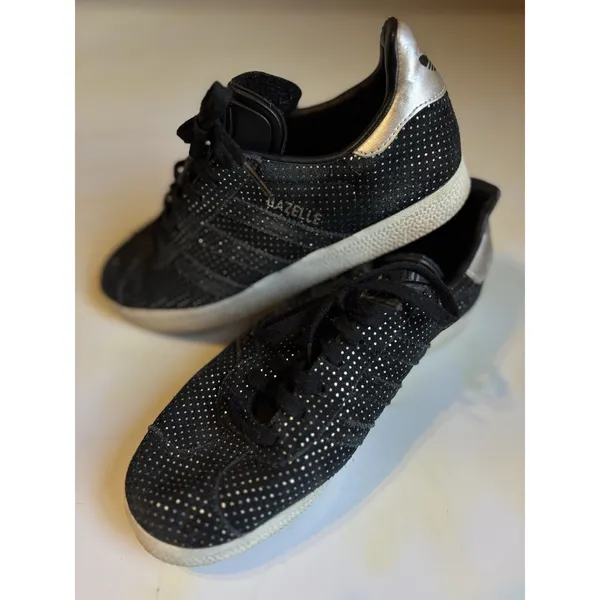 Adidas Gazelle Black Silver Metallic Women's Size‎ 6.5 Lace Up Tennis Shoe Logo - Image 3