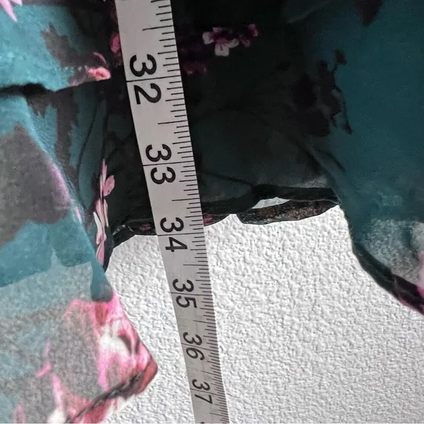 LINI Isabelle Floral Mini Dress Teal Pink Puff‎ Long Sleeve V-Neck Fit & Flare - Image 9