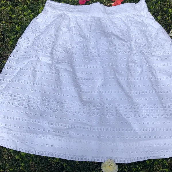 Loft white cotton eyelet skirt size XS - Image 4