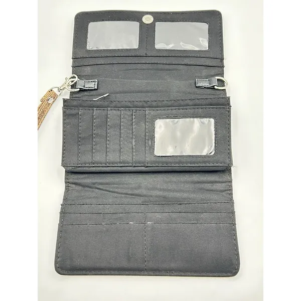 Faux Leather Trifold Brown Wallet Christian Organizer Clutch Matthew 19:26 Cross - Image 3