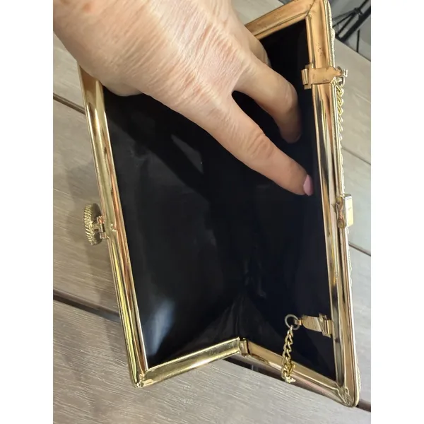 Vintage Gold Metallic‎ Evening Clutch Bag 1950-1960’s Formal Purse Cocktail Bag - Image 4